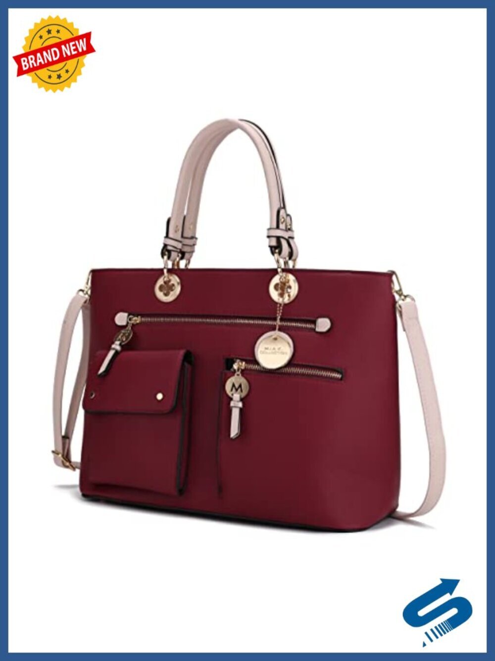 Vegan Leather Satchel Handbag Top-Handle Crossbody Purse